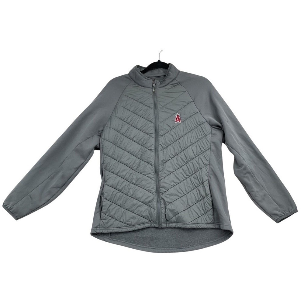CALIFORNIA ANGELS Grey Puffer Fleece Zipper Front stitched ANTIGUA womens XL